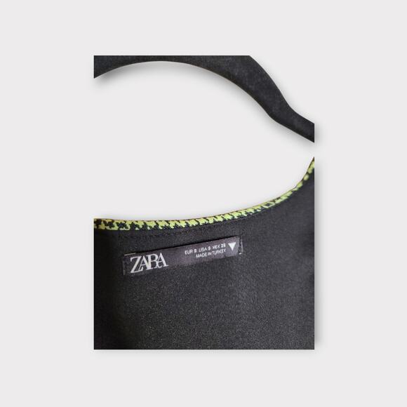 Zara Green Houndstooth Corset Crop Top Square Neck Long Sleeve Y2K Women's Small - Picture 4 of 9